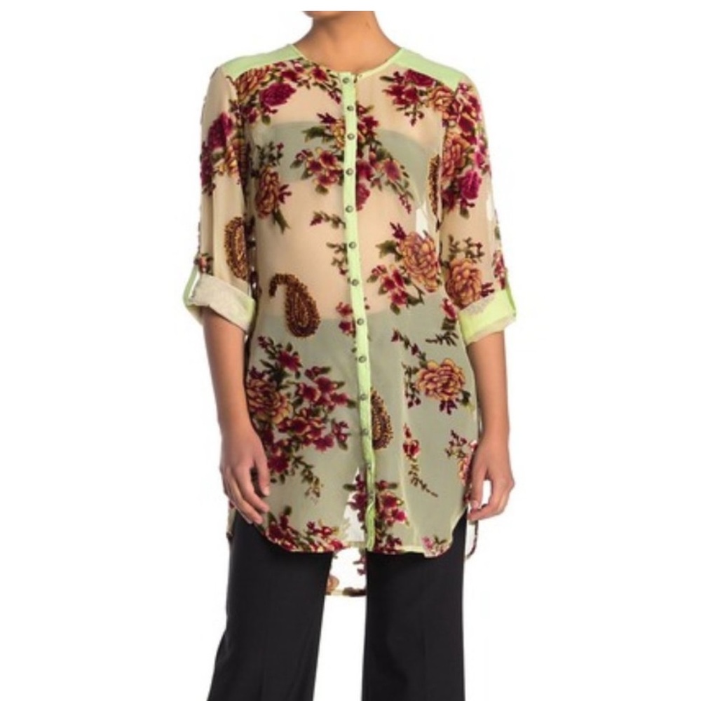 Aratta Green Floral Tunic with Button-Down Front